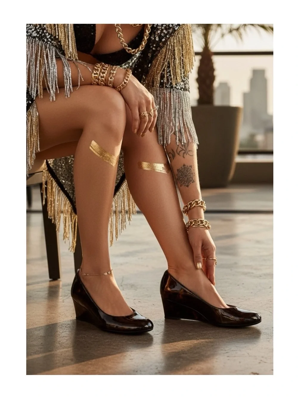 new Stuart Weitzman ᪥ Nusimple Patent Demi Wedge Heel Loafer ᪥ Cognac Tortoise 7
